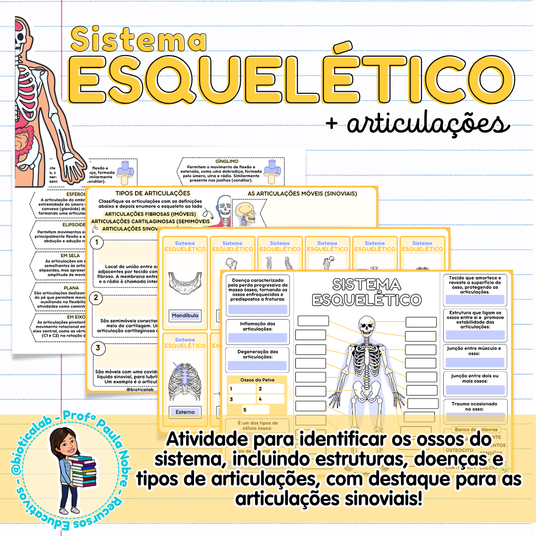 Sistema Esquelético + Articulações – Material Pedagógico — Ciências para Fundamental II (6º–9º): Esta atividade explora as…