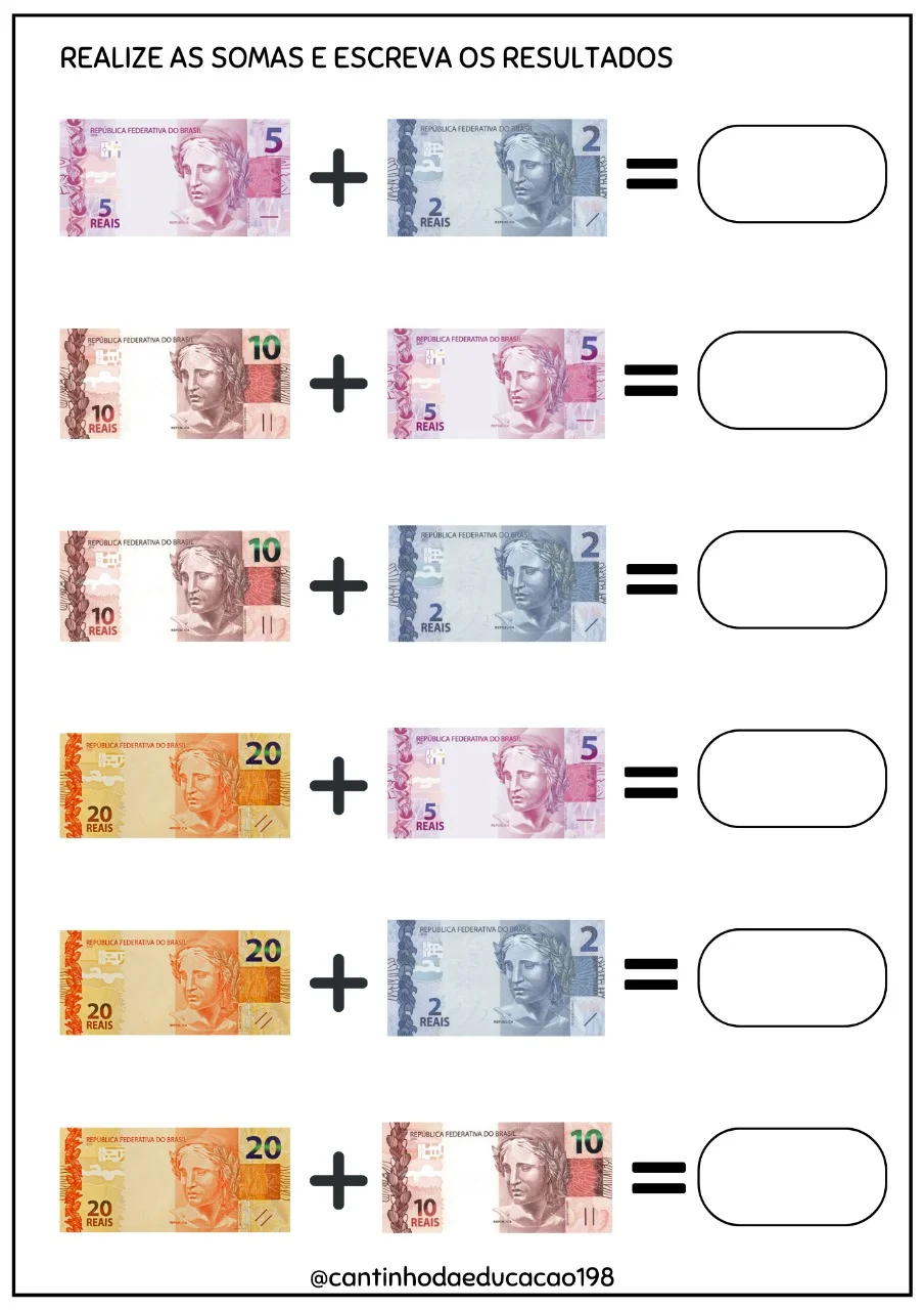 Sistema Monetário - Apostila de Atividades com Dinheiro — amostra 1: Apostila com atividades práticas de sistema monetário:…