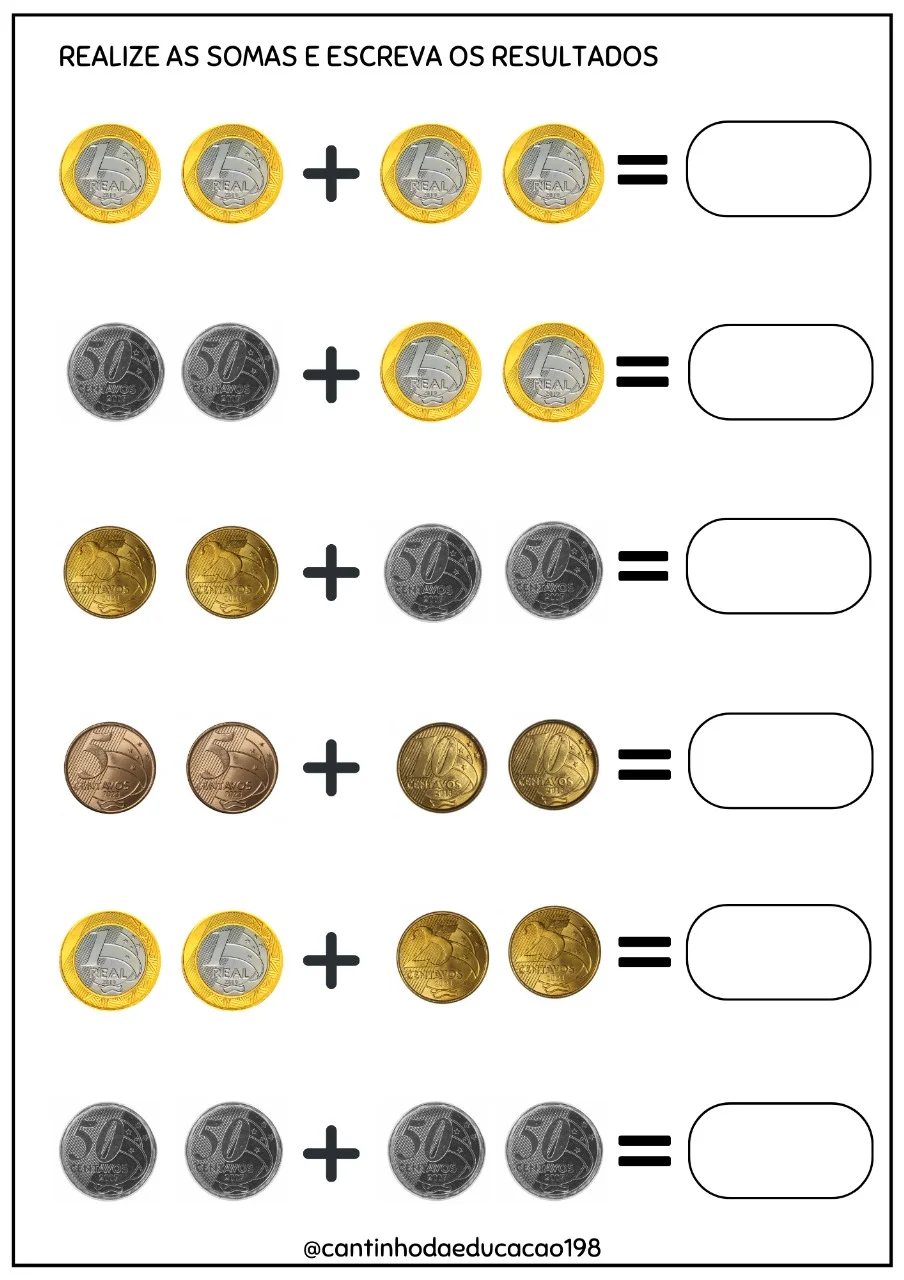 Sistema Monetário - Apostila de Atividades com Dinheiro — amostra 2: Apostila com atividades práticas de sistema monetário:…