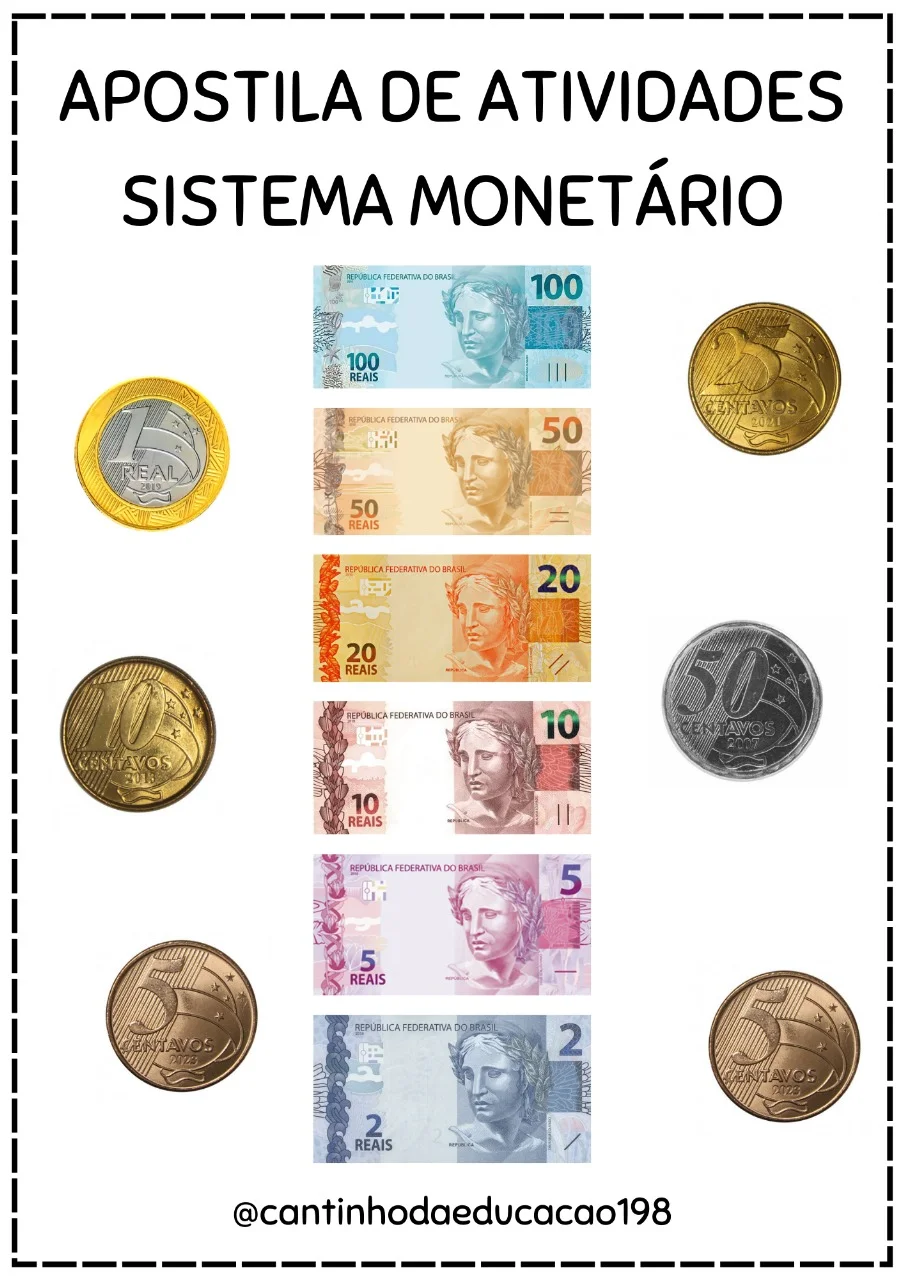 Sistema Monetário - Apostila de Atividades com Dinheiro — amostra 3: Apostila com atividades práticas de sistema monetário:…