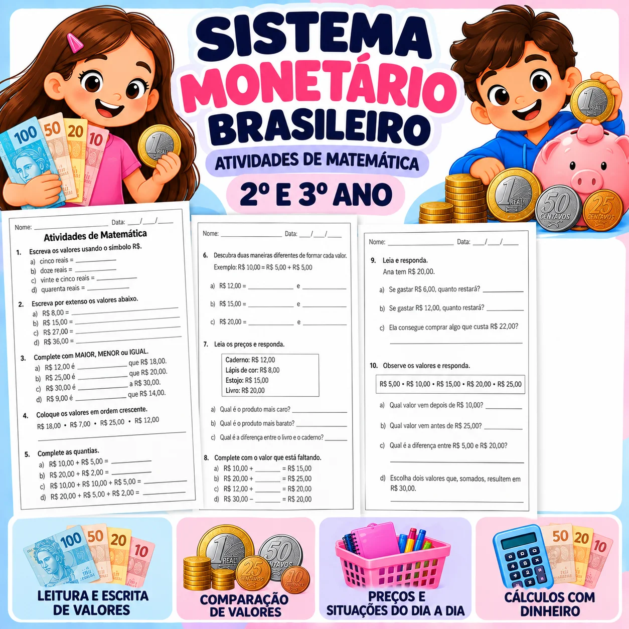 Sistema Monetário Brasileiro | Atividades de Matemática 2º e 3º Ano — Matemática para 3º ano: 10 atividades de Matemática…