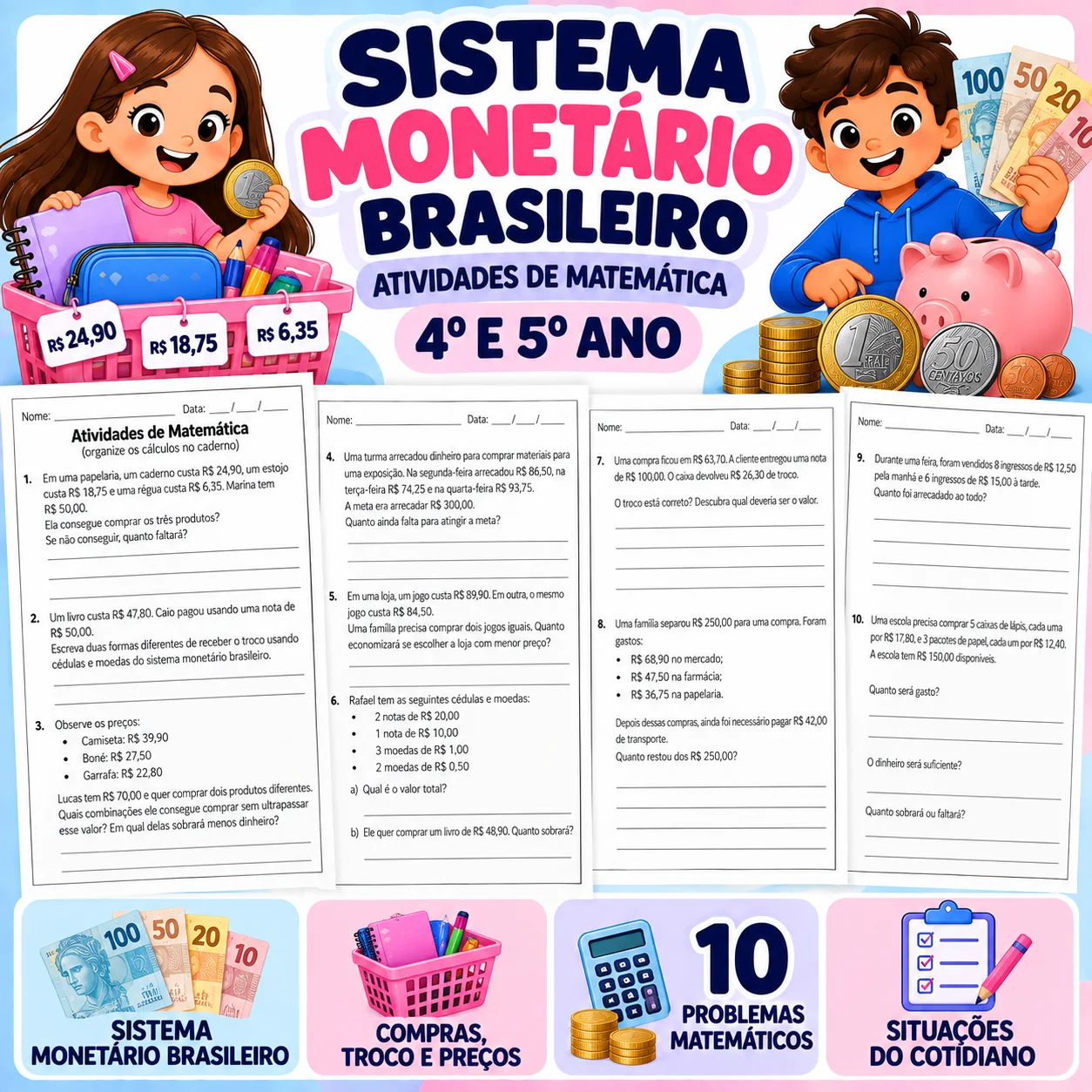 Sistema Monetário Brasileiro | Problemas Matemáticos 4º e 5º Ano — Matemática para 5º ano: 10 problemas de Matemática com…