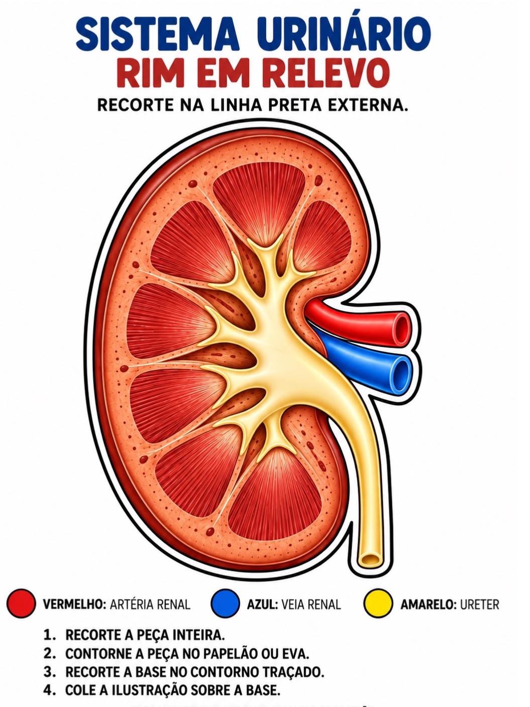 Sistema Urinário: Kit de Montagem do Rim em Relevo + Atividades — amostra 1: Kit para montar um rim em relevo, com moldes…