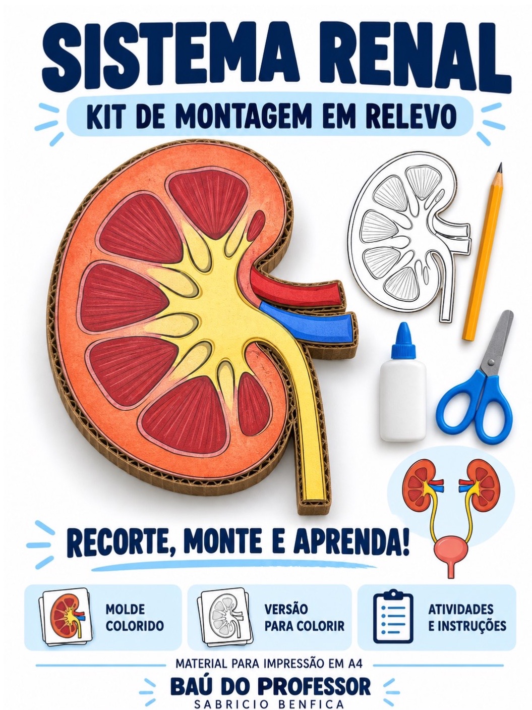 Sistema Urinário: Kit de Montagem do Rim em Relevo + Atividades — Ciências para Todas as séries: Kit para montar um rim em…