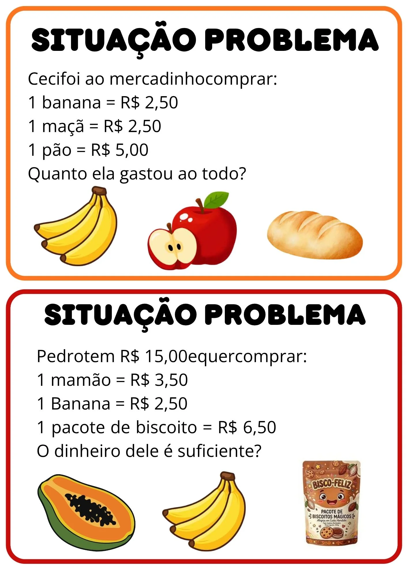 Situações Problema de Matemática: Atividades para Imprimir — amostra 3: Recurso pedagógico de situações-problema com o tema…