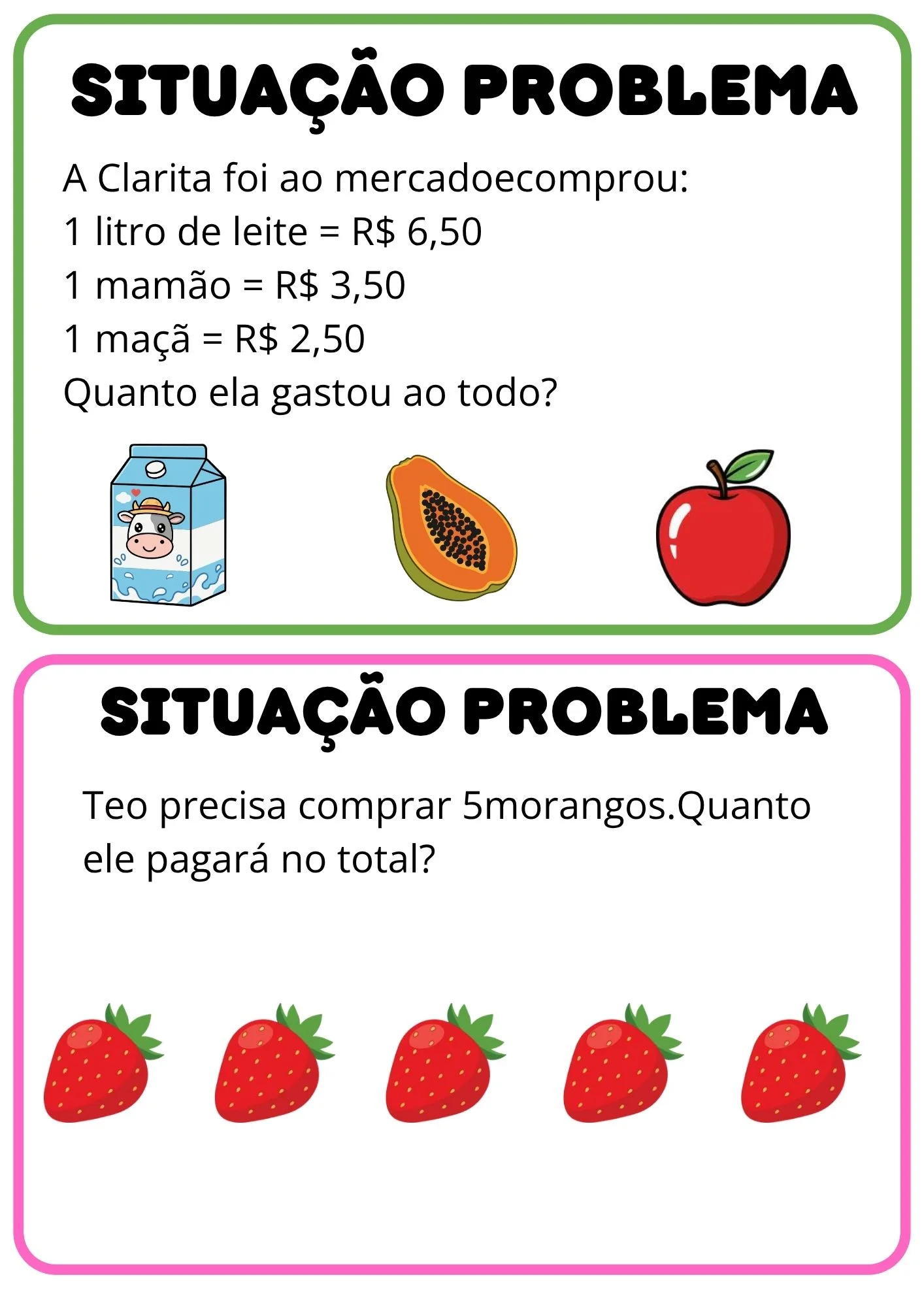 Situações Problema de Matemática: Atividades para Imprimir — amostra 4: Recurso pedagógico de situações-problema com o tema…