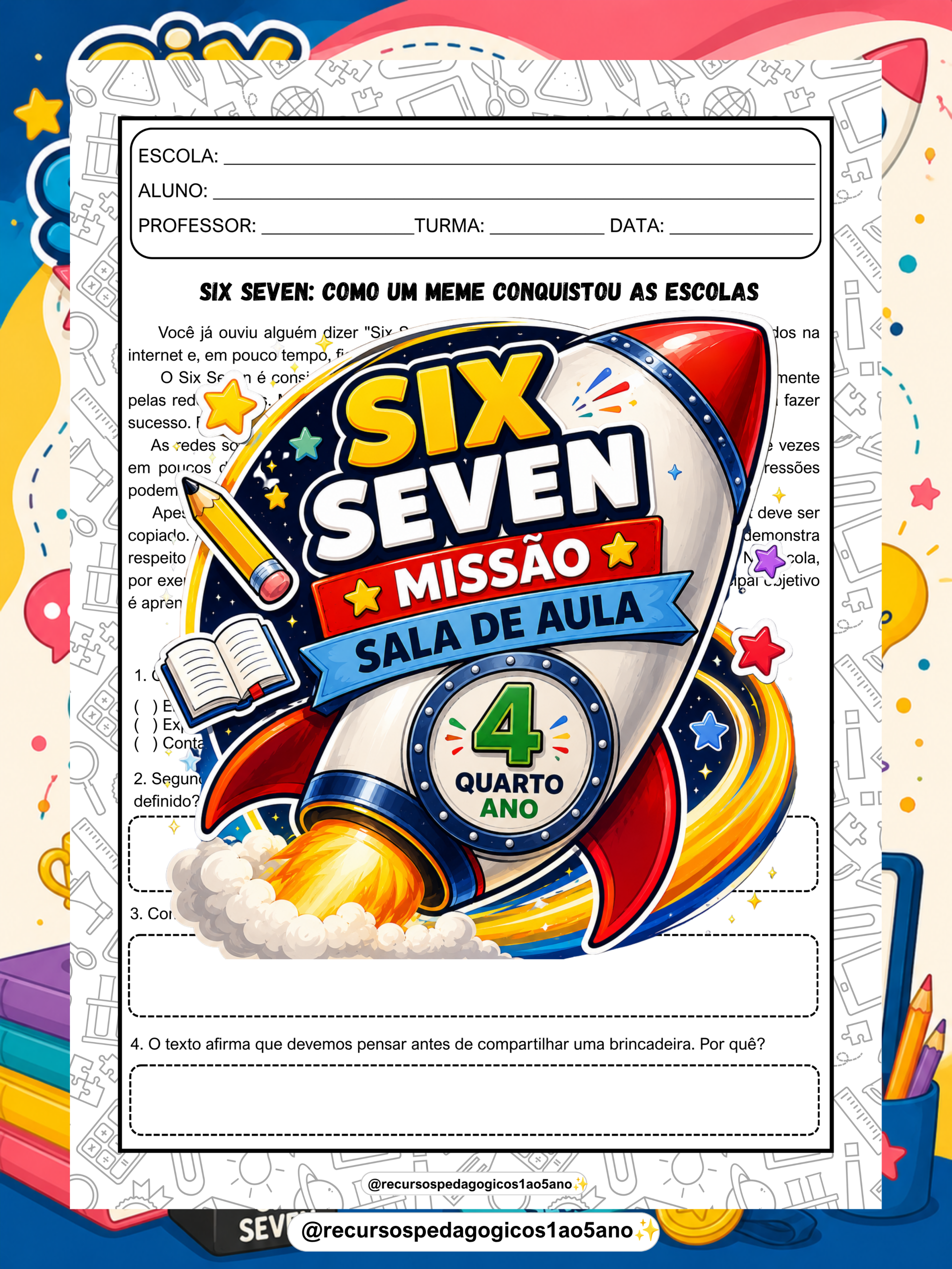 SIX SEVEN – Missão Sala de Aula 4º Ano – PDF para Imprimir — amostra 1: O que vem no material
