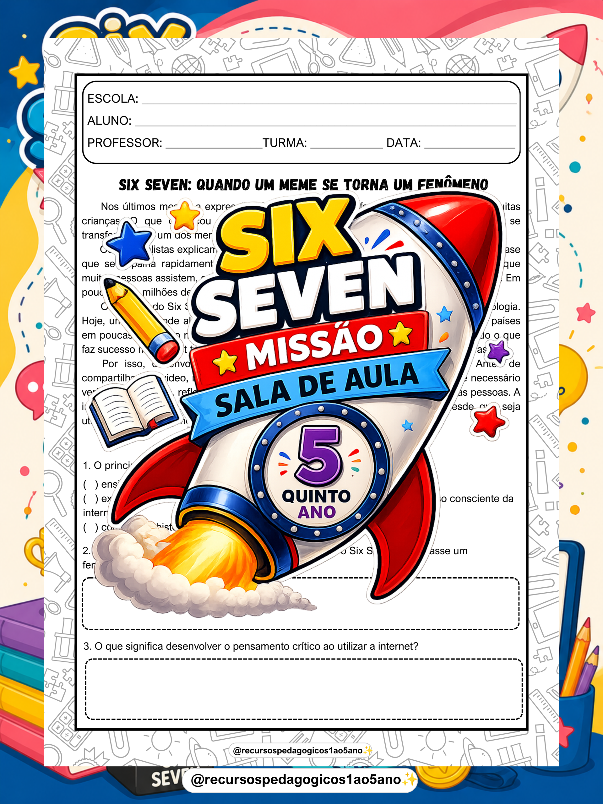 SIX SEVEN – Missão Sala de Aula 5º Ano – PDF para Imprimir | 4º ao 5º ano — amostra 1: O que vem no material