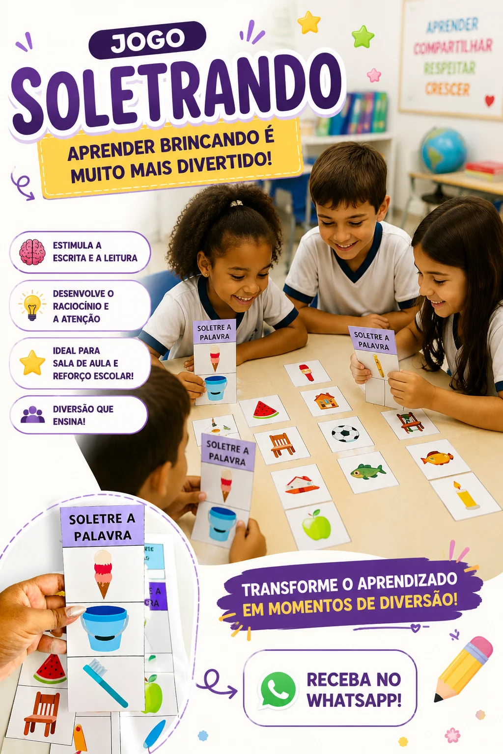 Soletre a Palavra: Atividade de Soletrar com imagens — amostra 7: Atividade Soletre a Palavra: recorte as instruções e use…