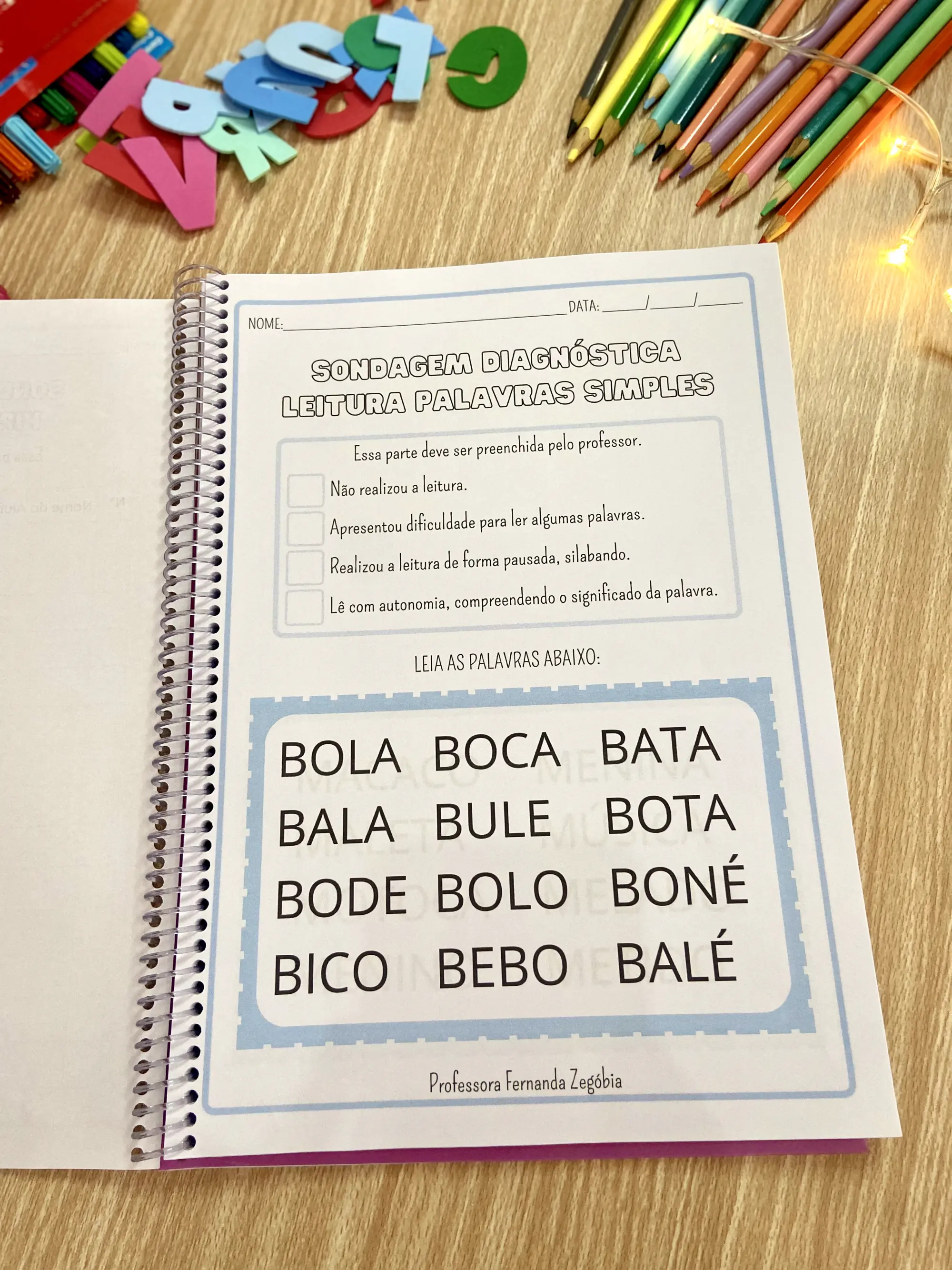 Sondagem Diagnóstica auxiliar para momento da sondagem — amostra 6: Sequência alfabética