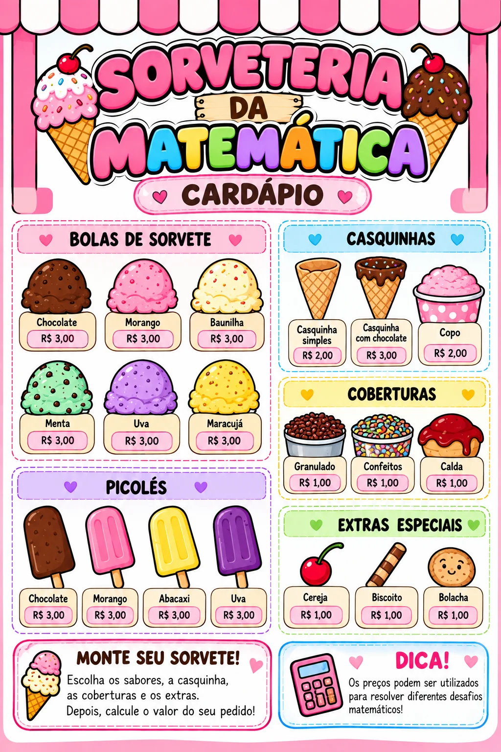 Sorveteria da Matemática – Atividades de Matemática para Imprimir — amostra 1: SORVETERIA DA MATEMÁTICA – ATIVIDADES DE…