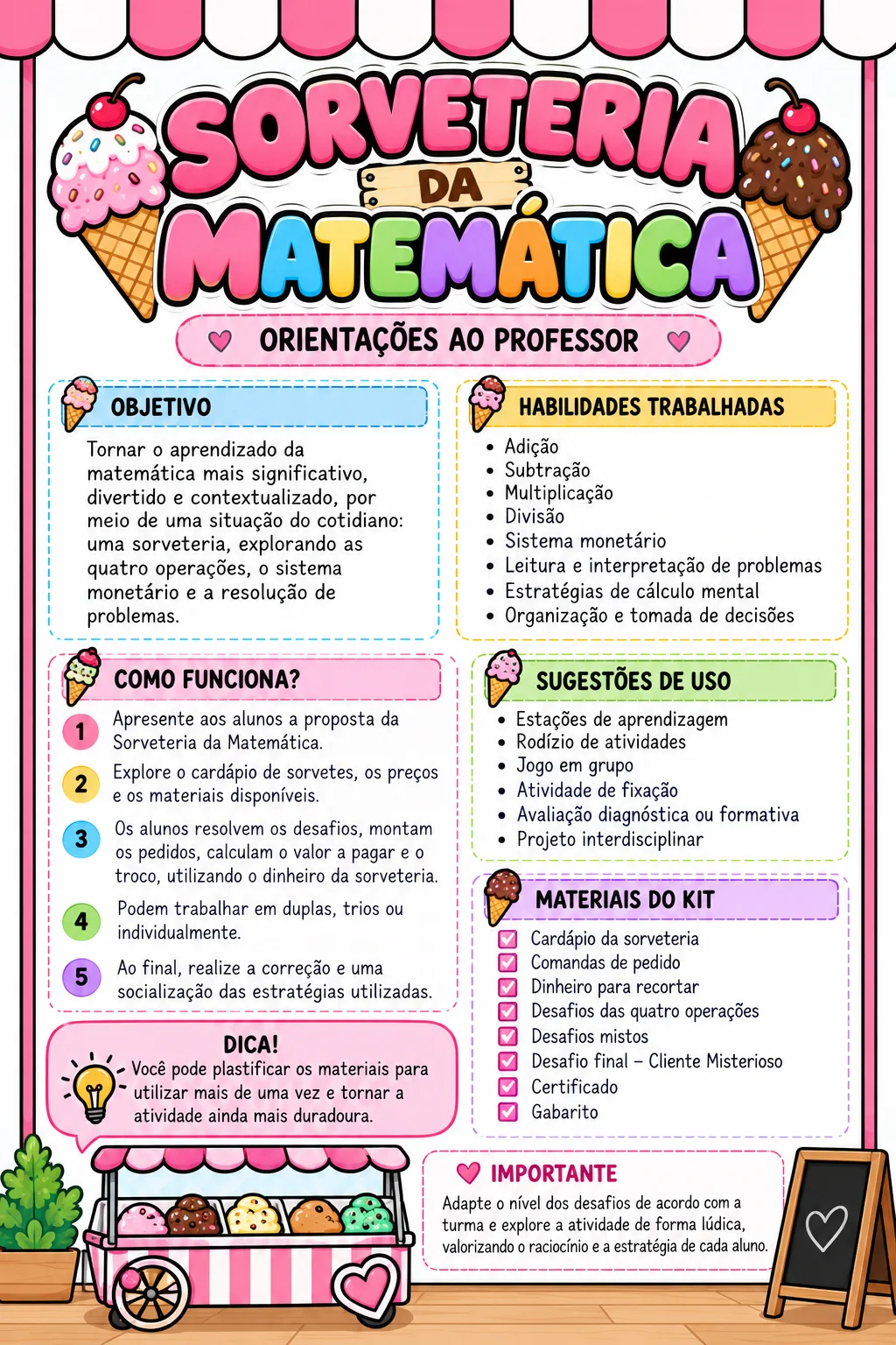 Sorveteria da Matemática – Atividades de Matemática para Imprimir — amostra 2: O material inclui