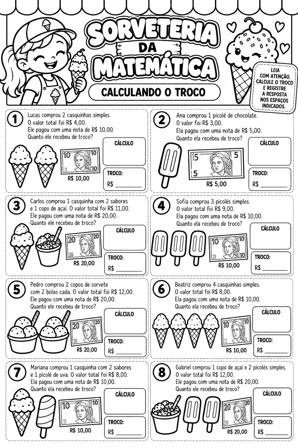 Sorveteria da Matemática – Atividades de Matemática para Imprimir — amostra 6: 🍦 Sorveteria da Matemática: atividades de…
