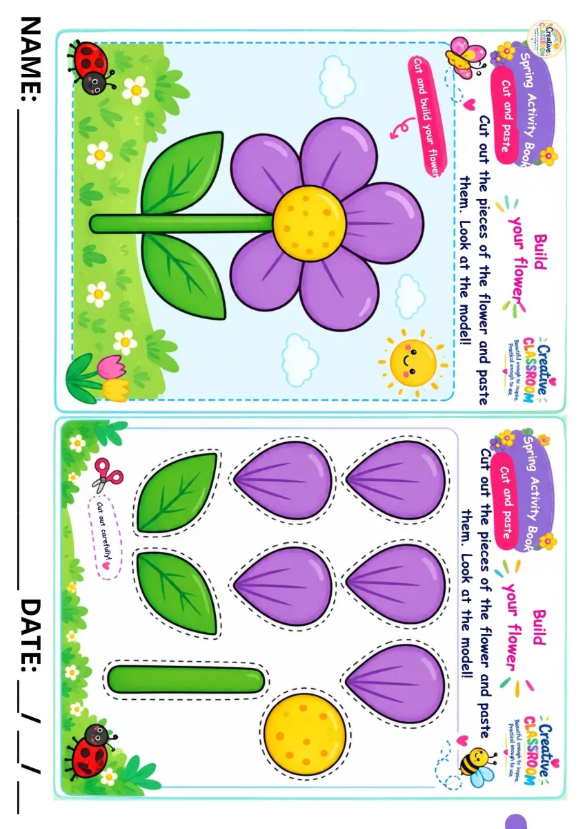 Spring Activity Book – Educação Infantil Primavera — amostra 5: Livro de atividades de primavera em inglês com pintura,…