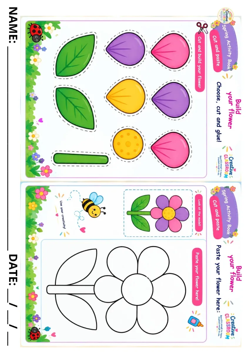 Spring Activity Book – Educação Infantil Primavera — amostra 6: Livro de atividades de primavera em inglês com pintura,…