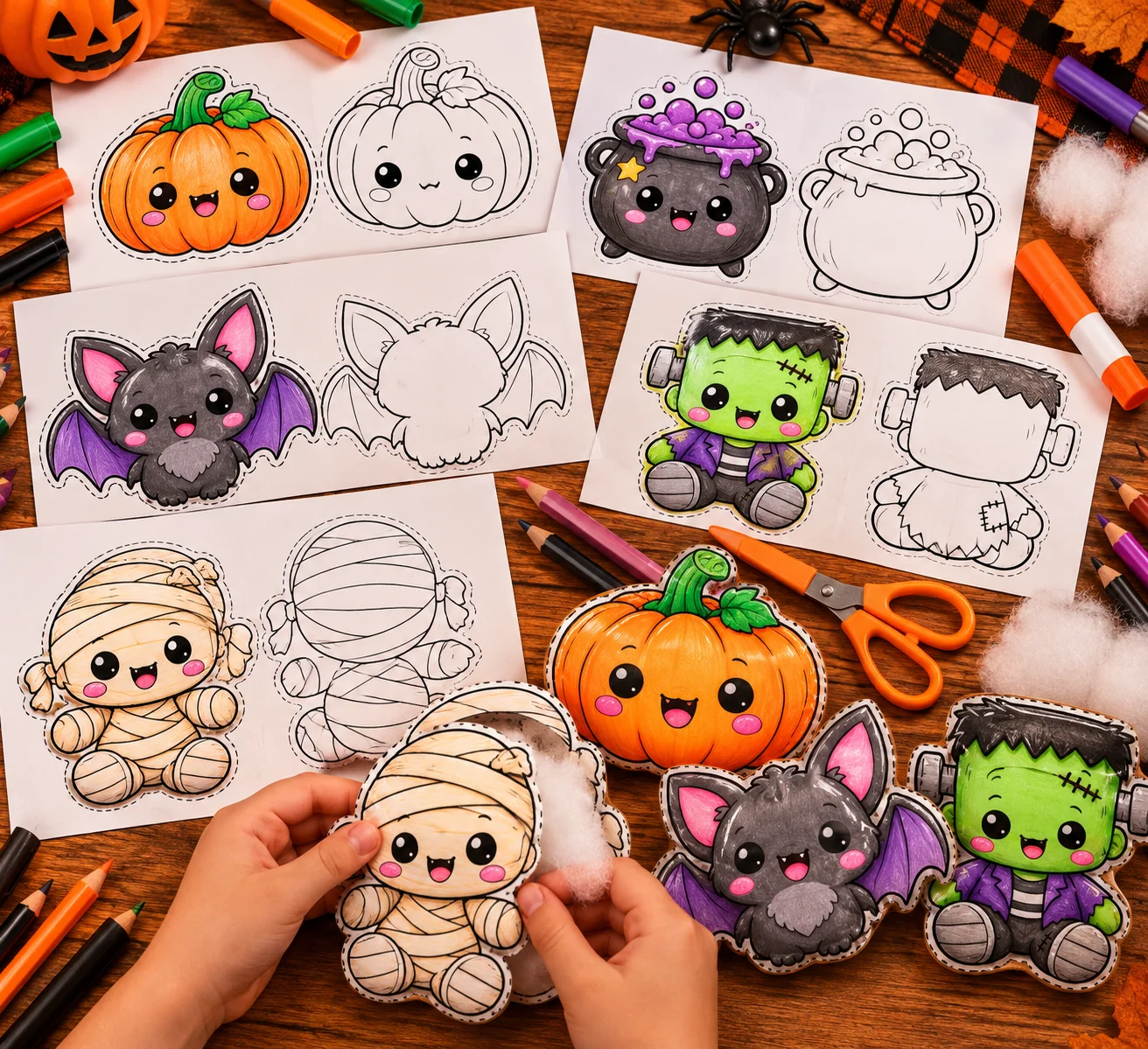 Squishies de Halloween para Colorir, Recortar e Montar. — amostra 3: O que você encontrará no arquivo? Squishies de Halloween para Colorir, Recortar e Montar. — amostra 3: O que você encontrará no arquivo?