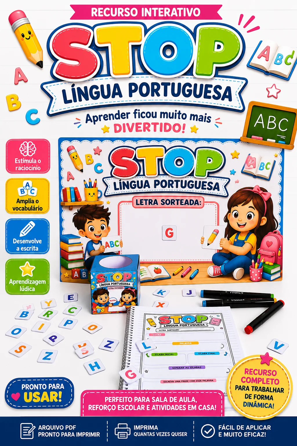 STOP da Língua Portuguesa - Atividade para Imprimir — amostra 3: Jogo de Língua Portuguesa para trabalhar palavras,…