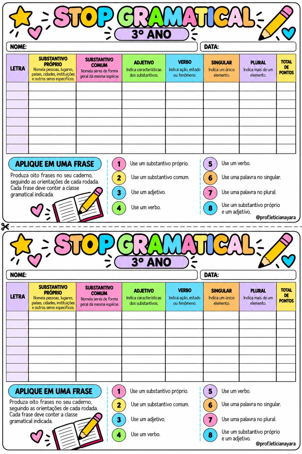 Stop Gramatical: Jogo de Classes Gramaticais — 3º ao 5º Ano — amostra 2: O que está incluso