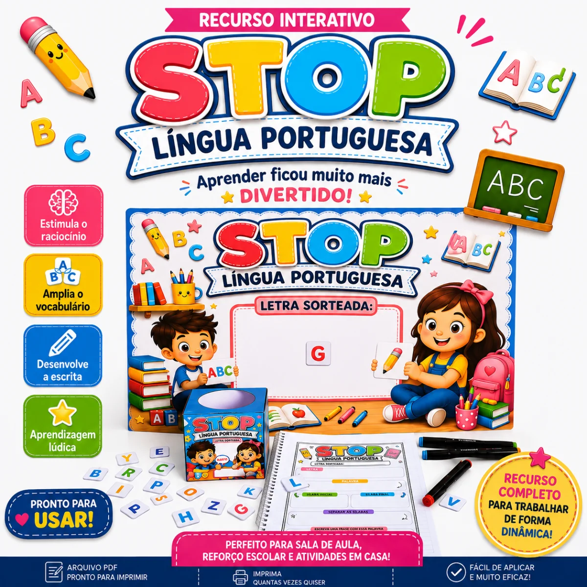 STOP – Língua Portuguesa | Jogo Lúdico e Educativo — amostra 1: STOP – Língua Portuguesa: recurso interativo com desafios…