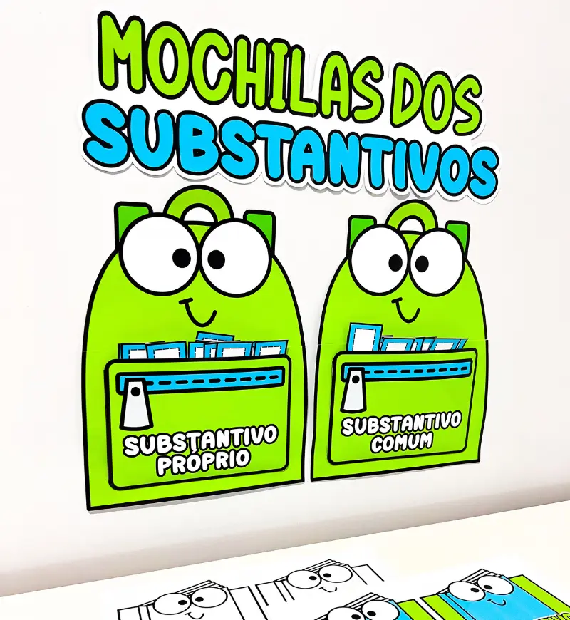 Substantivos comuns e próprios: Mochilas para Classificar — amostra 2: O que vem no material
