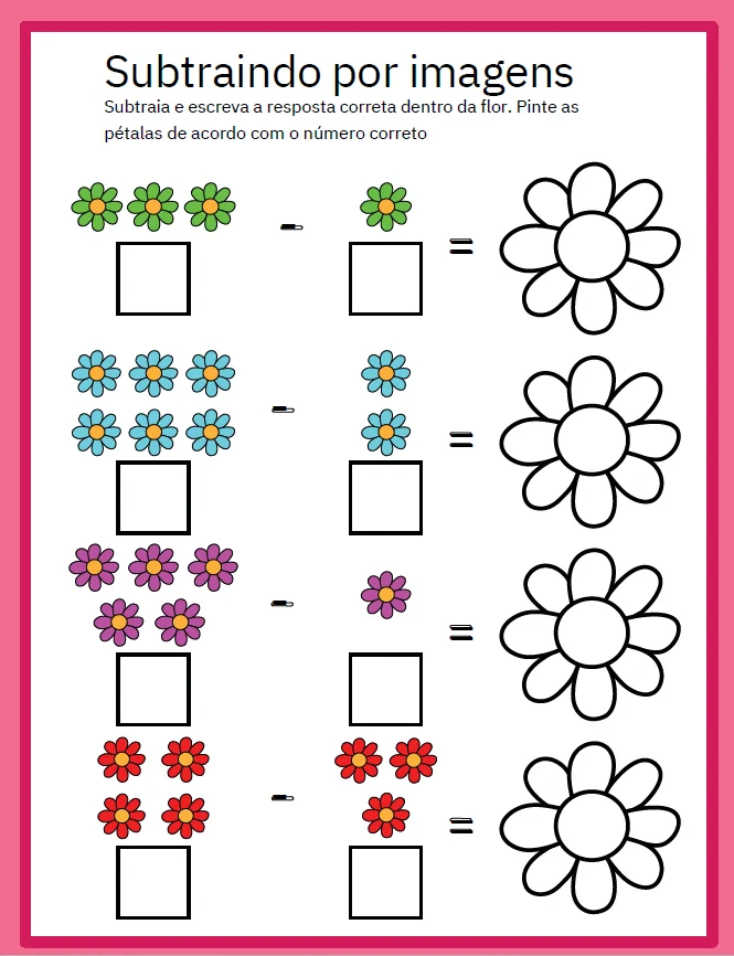 SUBTRAINDO COM IMAGENS E NÚMEROS - ALFABETIZAÇÃO MATEMÁTICA — amostra 7: Com o material Subtraindo com Imagens e Números ,…