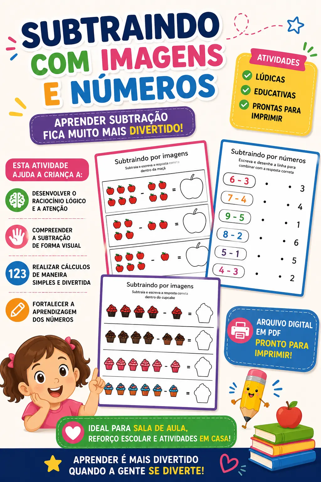 SUBTRAINDO COM IMAGENS E NÚMEROS - ALFABETIZAÇÃO MATEMÁTICA — Alfabetização para Educação Infantil: Com o material…