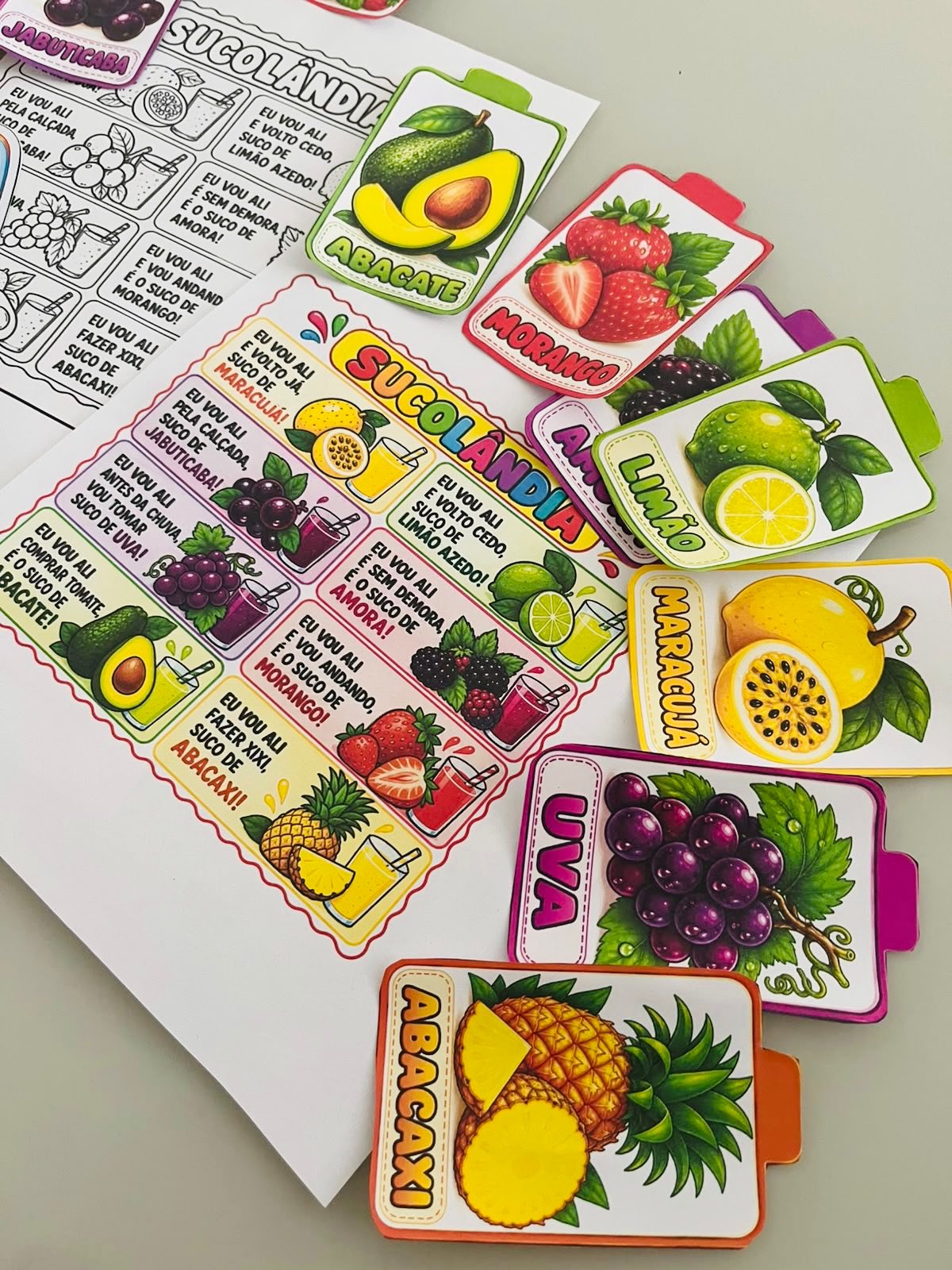Sucolândia – Atividade de Alfabetização com Frutas, Leitura, Rimas — amostra 1: Com frutas, cards ilustrados, palavras,…
