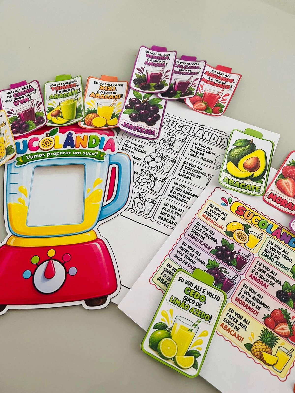 Sucolândia – Atividade de Alfabetização com Frutas, Leitura, Rimas — amostra 4: Com frutas, cards ilustrados, palavras,…