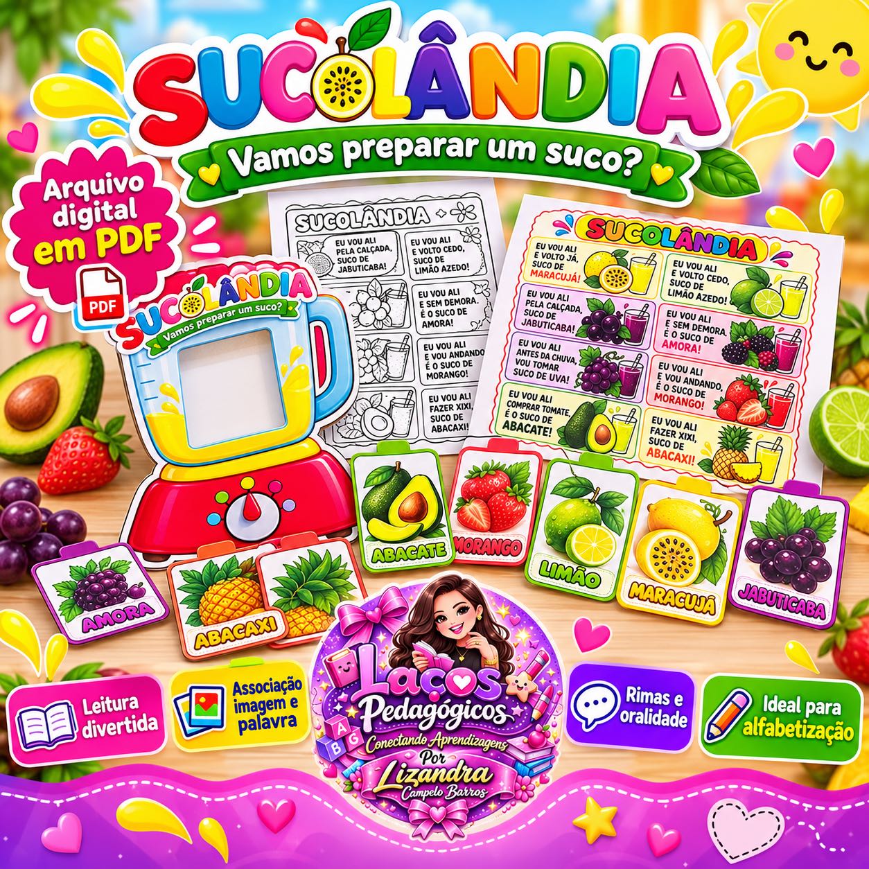 Sucolândia – Atividade de Alfabetização com Frutas, Leitura, Rimas — capa do material