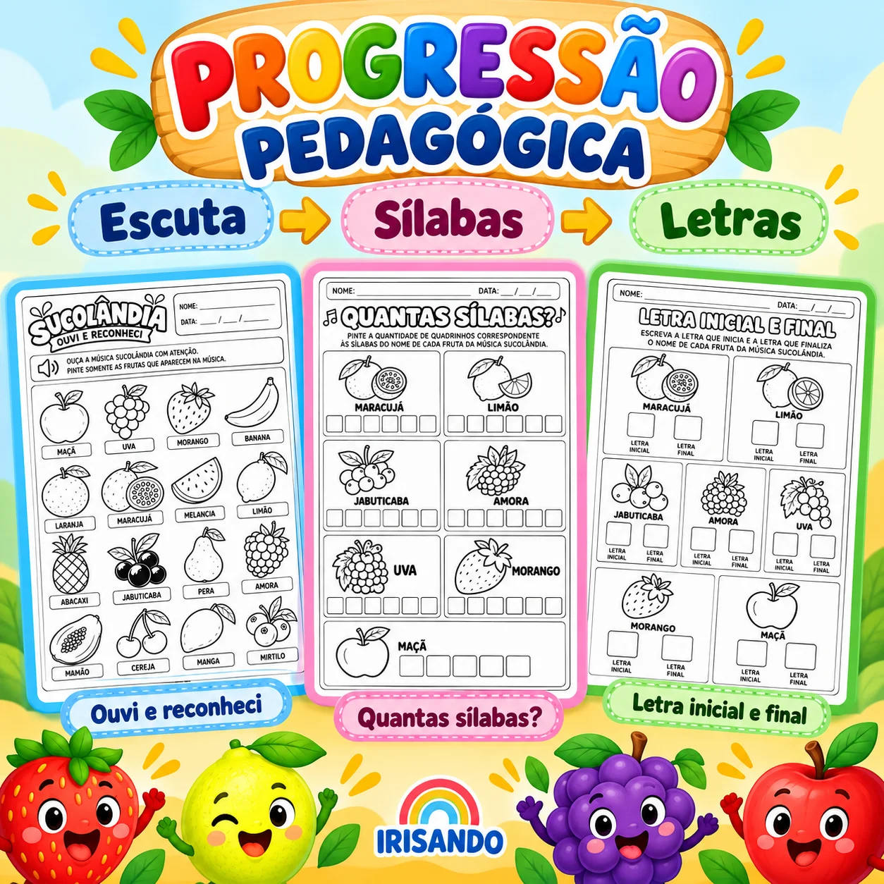SUCOLÂNDIA – FRUTAS E RIMAS | CONSCIÊNCIA FONOLÓGICA — amostra 1: O material parte da escuta e do reconhecimento das…