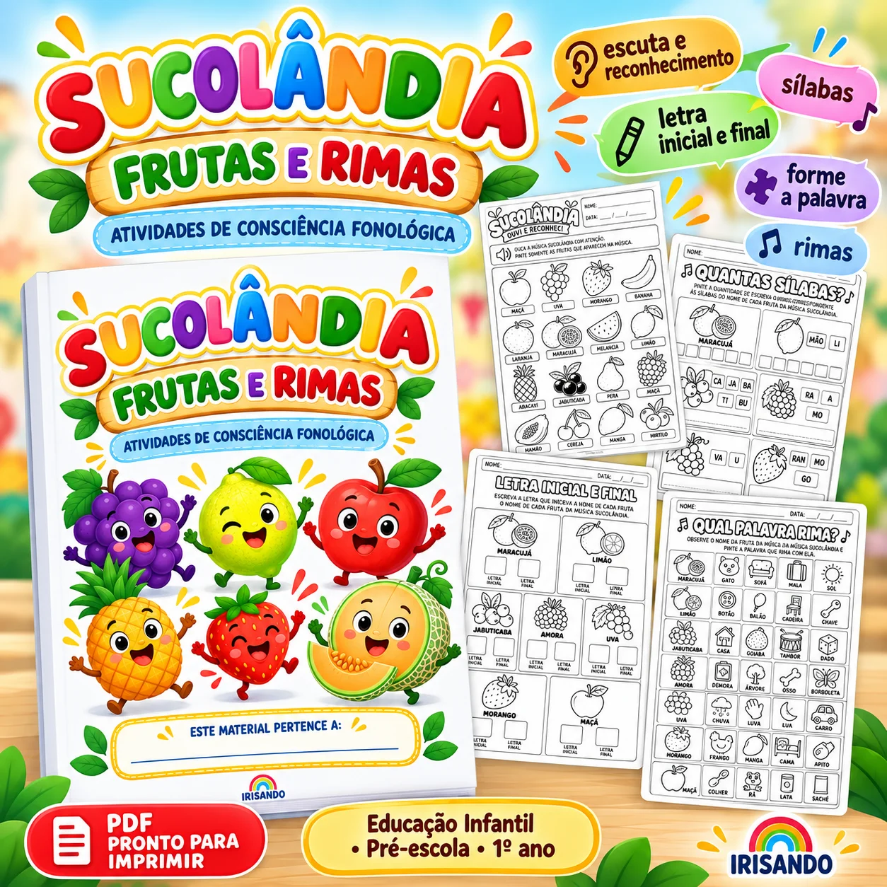 SUCOLÂNDIA – FRUTAS E RIMAS | CONSCIÊNCIA FONOLÓGICA — capa do material