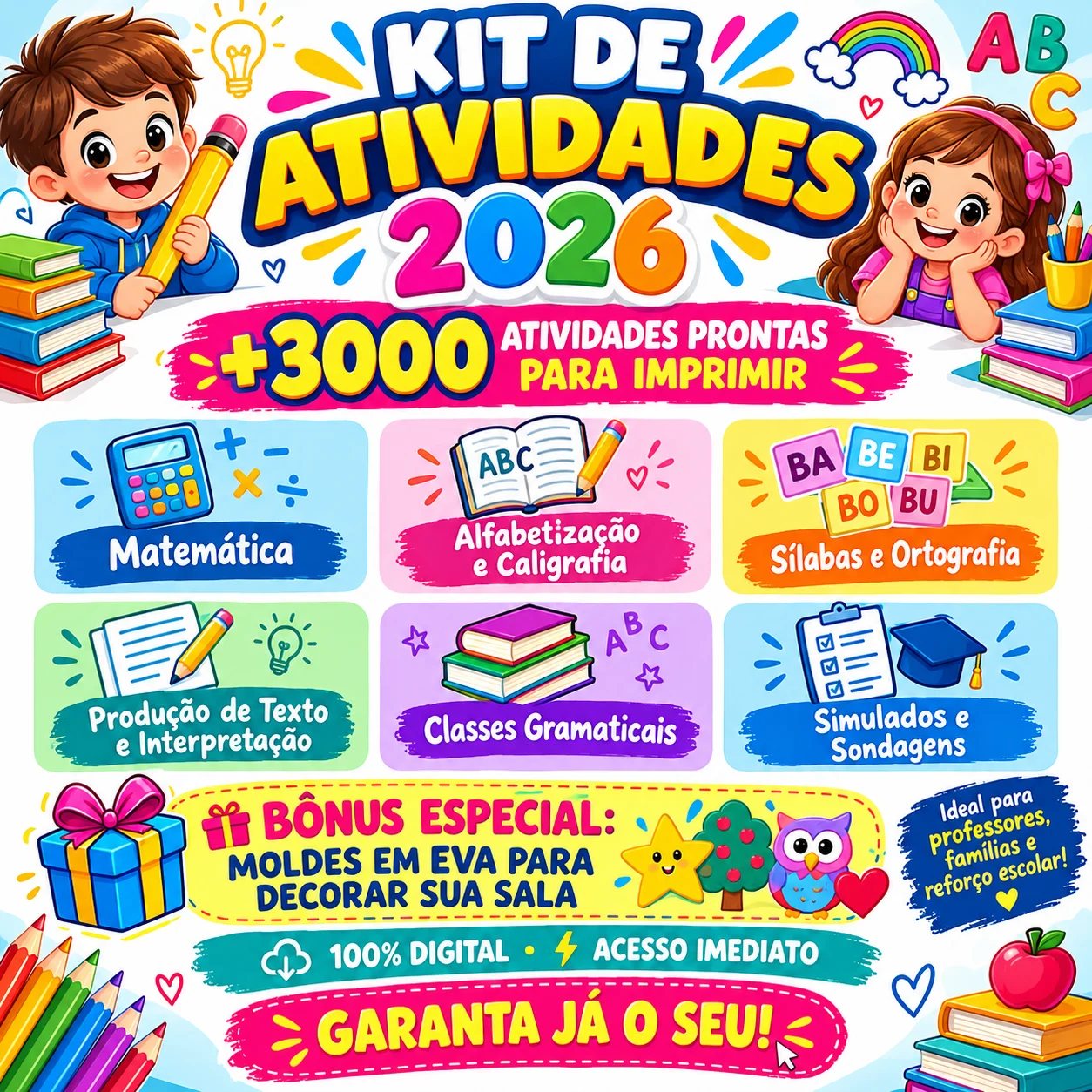 Super Kit de Atividades 2026 — Educação Infantil e Anos Iniciais! 🎨 — capa do material