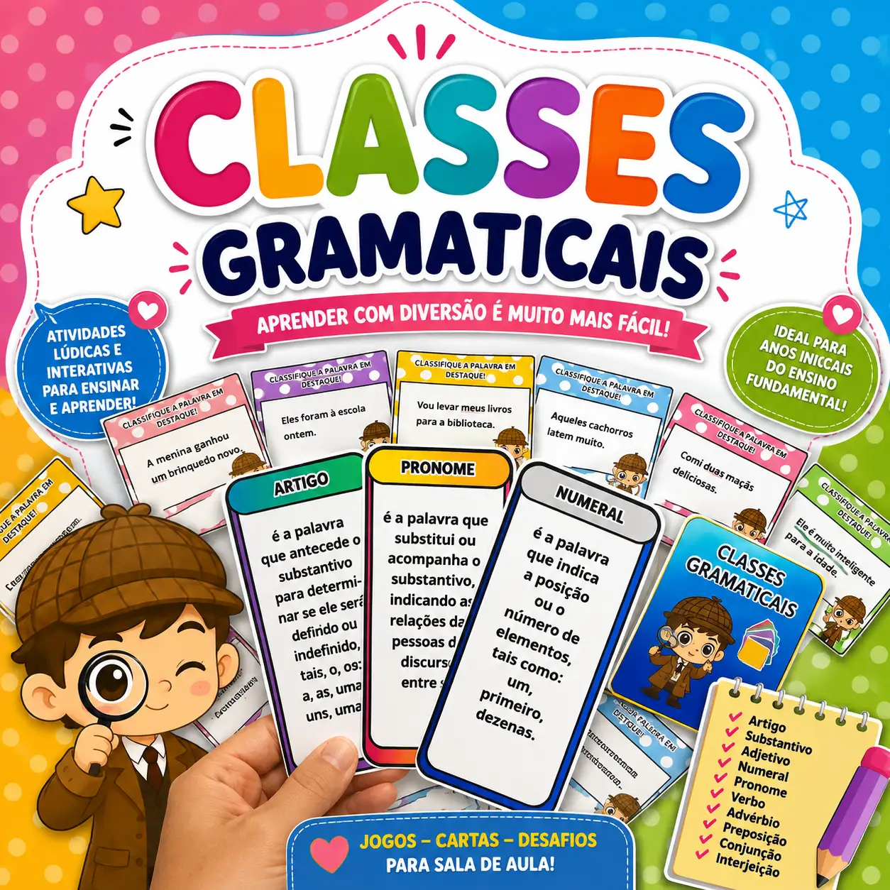 Super Kit de Cards das Classes Gramaticais — capa do material