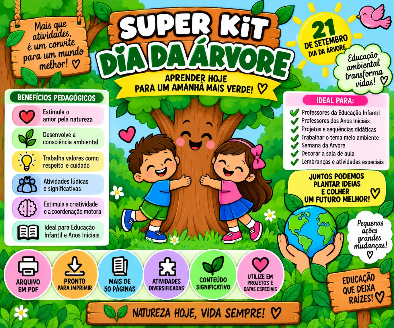 Super Kit Dia da Árvore – Recursos Pedagógicos — amostra 2: Super Kit Dia da Árvore com painel, atividades, coroa,…