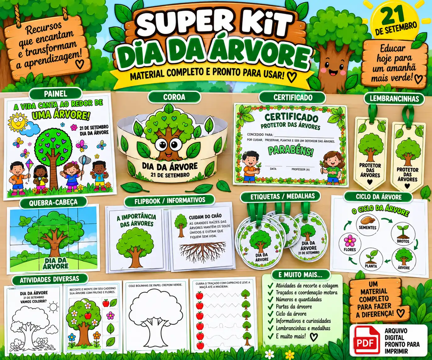 Super Kit Dia da Árvore – Recursos Pedagógicos — Alfabetização para Educação Infantil: Super Kit Dia da Árvore com painel,…