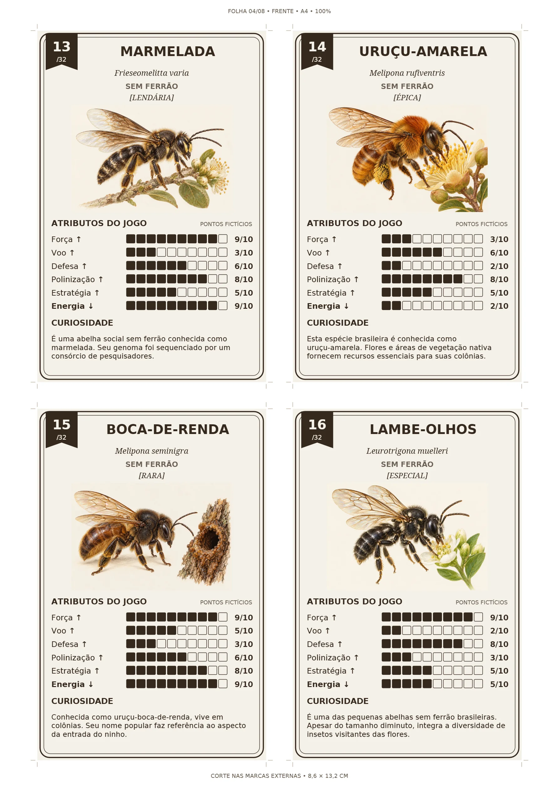 Super Trunfo de Abelhas: 32 Cartas Ilustradas em PDF — amostra 1: Ensine sobre a diversidade das abelhas com 32 cartas…