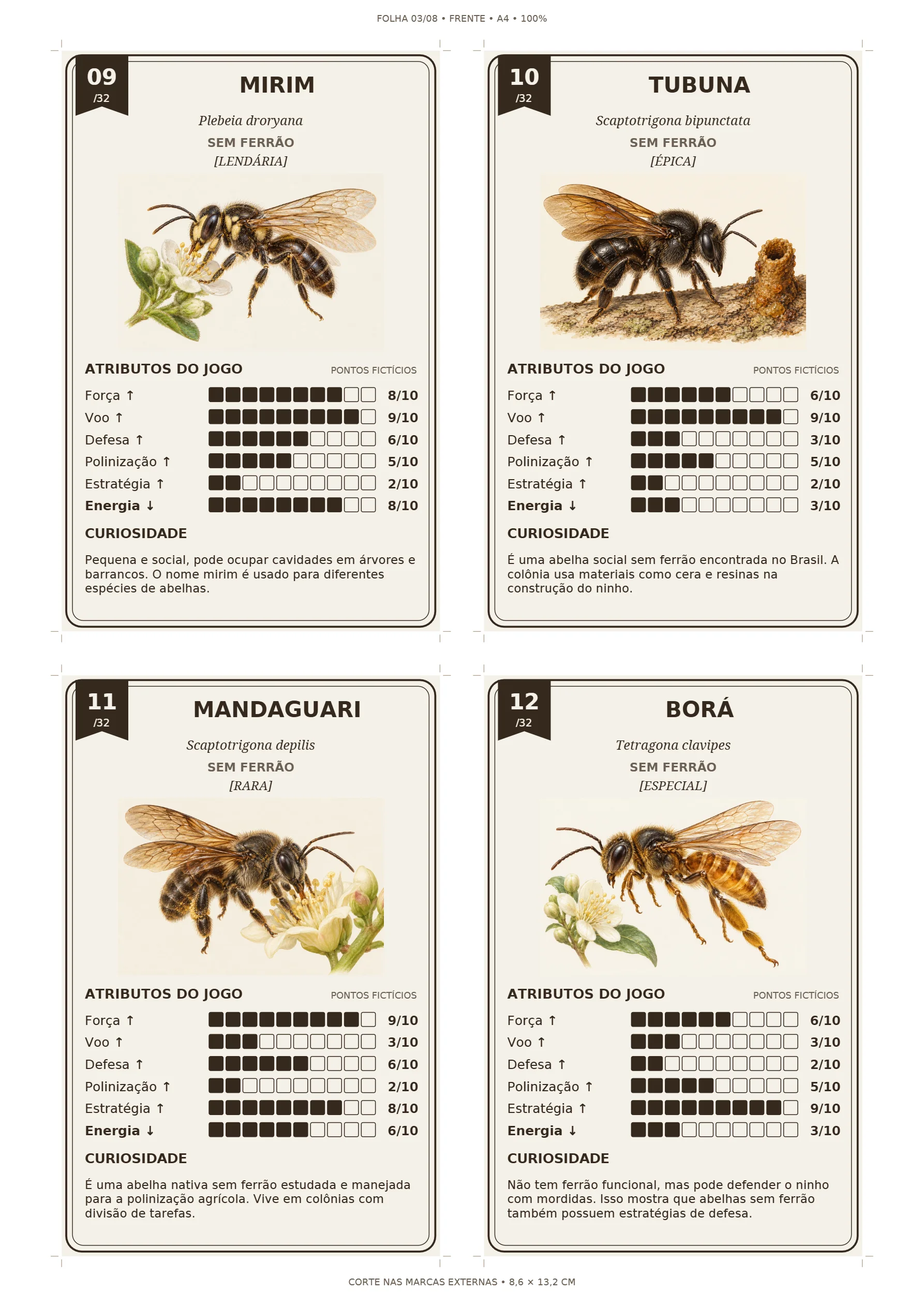 Super Trunfo de Abelhas: 32 Cartas Ilustradas em PDF — amostra 2: Ensine sobre a diversidade das abelhas com 32 cartas…