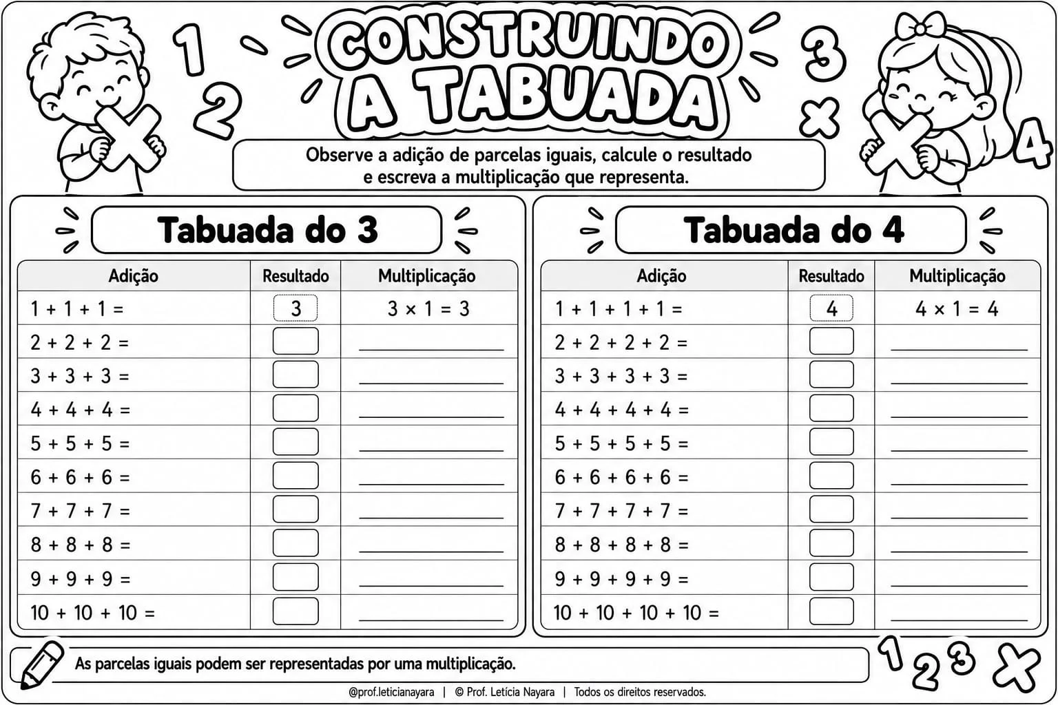Tabuada - Construindo a tabuada do 1 ao 10 — amostra 2: O que está incluso