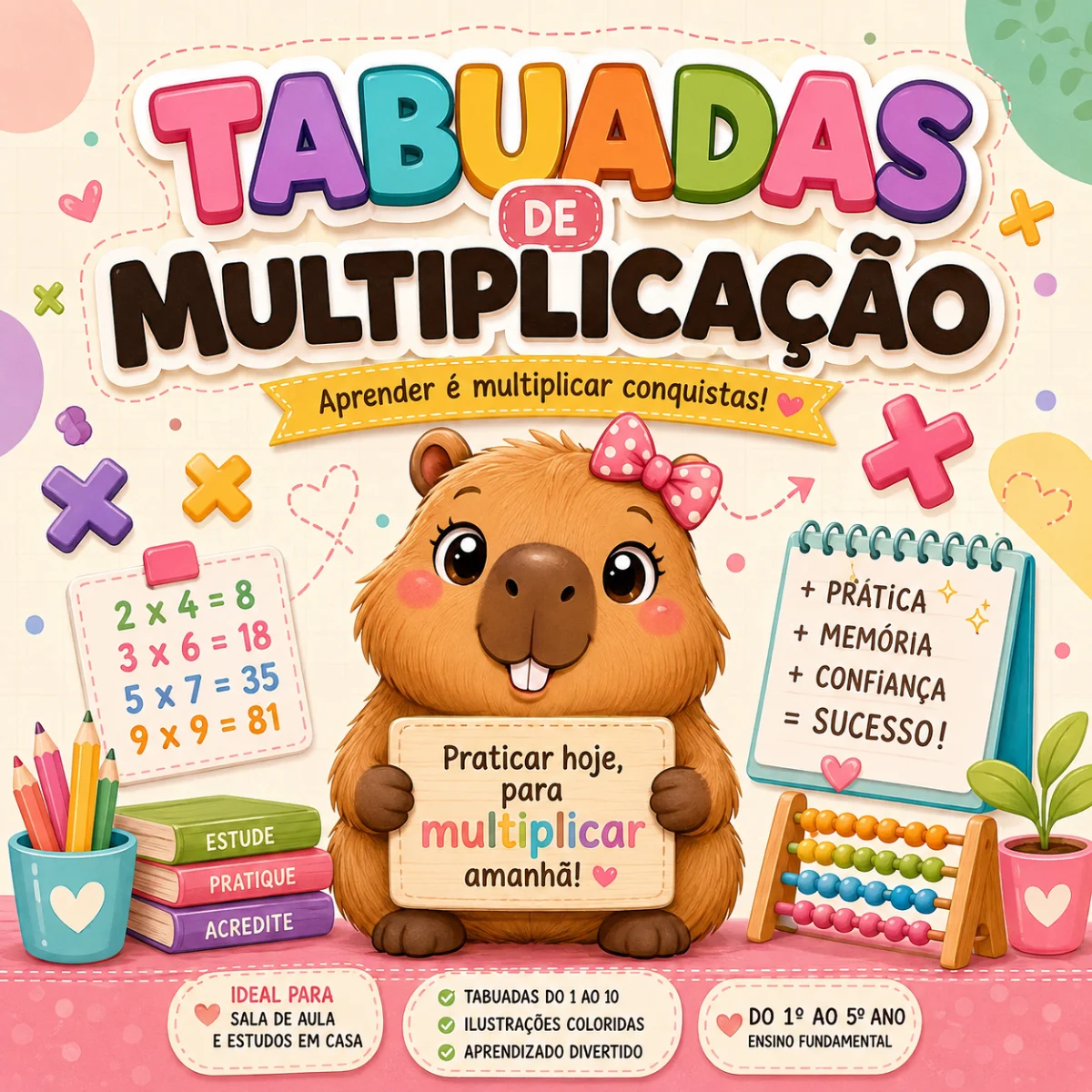 Tabuada de Multiplicação do 1 ao 10 Com Tema Capivara — capa do material