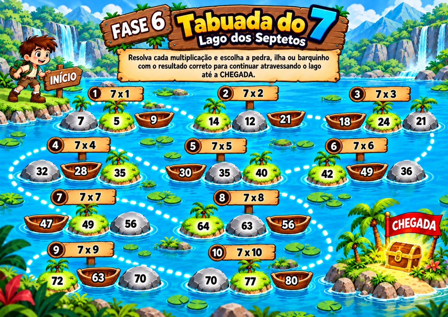 TABUADAS EM AÇÃO! – JOGAR, EXPLORAR E APRENDER — amostra 6: Material lúdico com 9 fases para trabalhar as tabuadas do 2 ao…