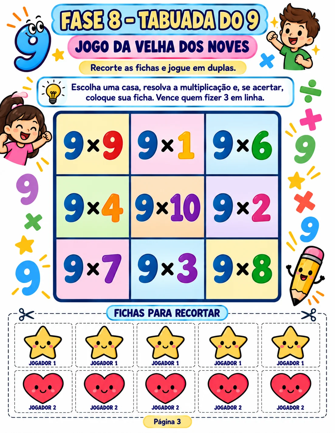 TABUADAS EM AÇÃO! – JOGAR, EXPLORAR E APRENDER — amostra 7: Material lúdico com 9 fases para trabalhar as tabuadas do 2 ao…