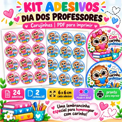 Tag adesivo Dia dos Professores para imprimir – 6 x 6 cm — amostra 2: O que vem no material