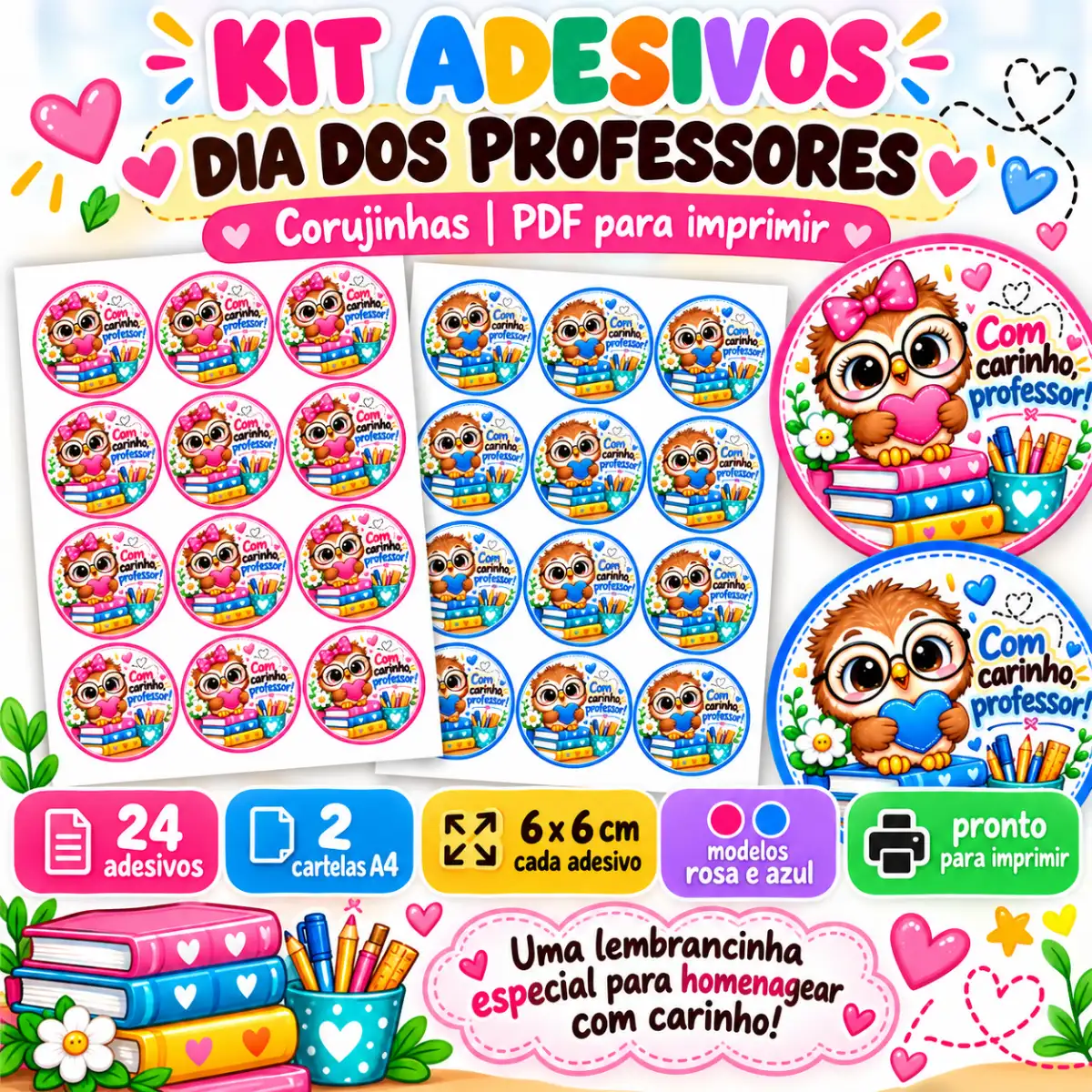 Tag adesivo Dia dos Professores para imprimir – 6 x 6 cm — Datas comemorativas para Educação Infantil: Tag adesivo de Dia…