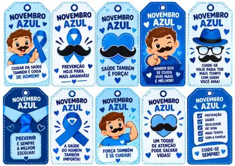 Tag Novembro Azul para imprimir – Conscientização — capa do material