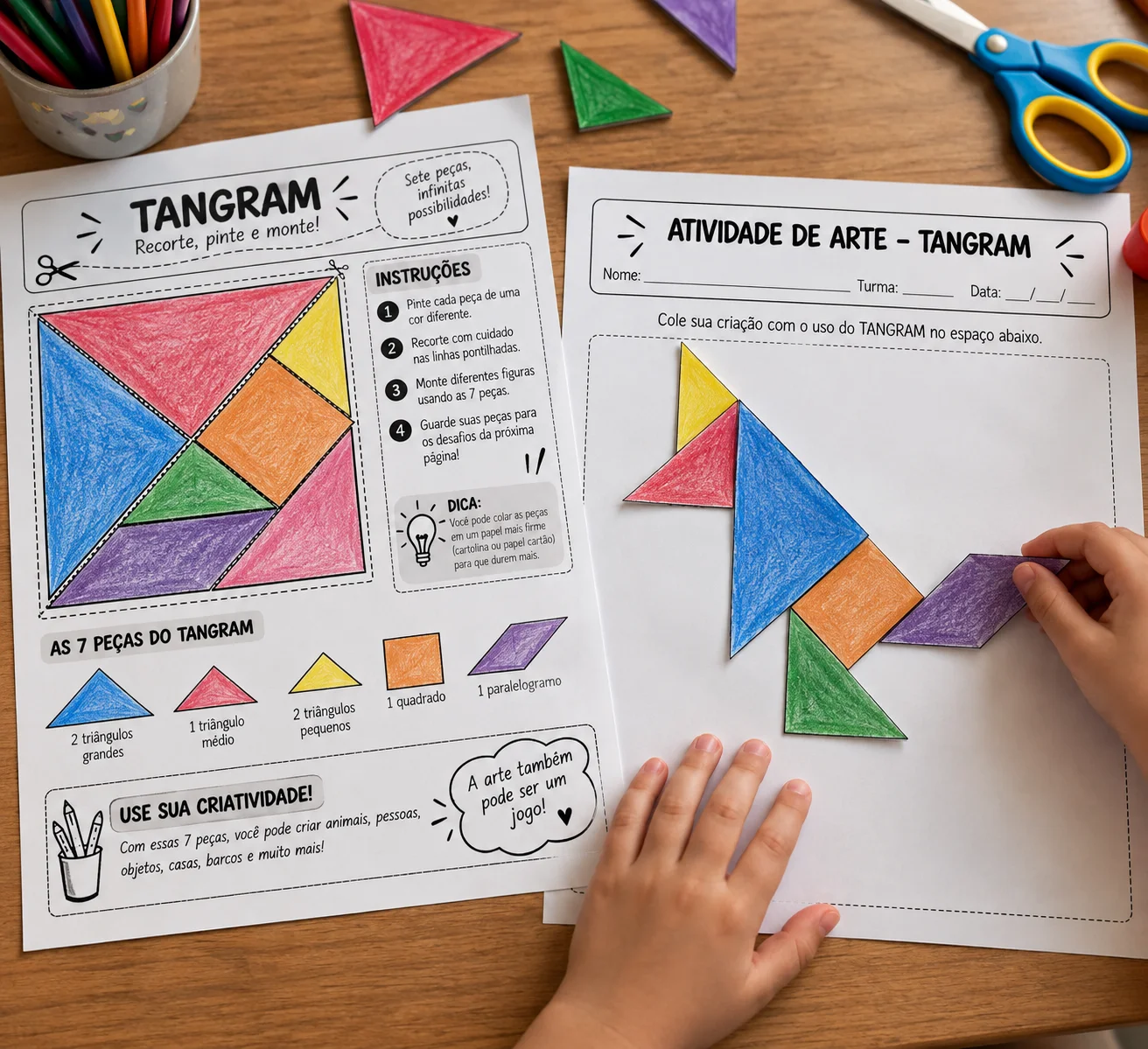 Tangram para Imprimir: Atividade com 7 Peças e Figuras para Montar — amostra 3: O que a criança pode desenvolver?