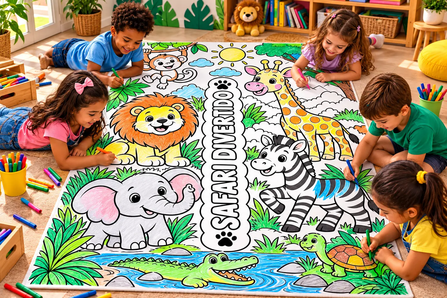 Tapete de Pintura – Safari Divertido-Semana da Criança — amostra 1: Tapete de pintura Safari Divertido para Educação Infantil