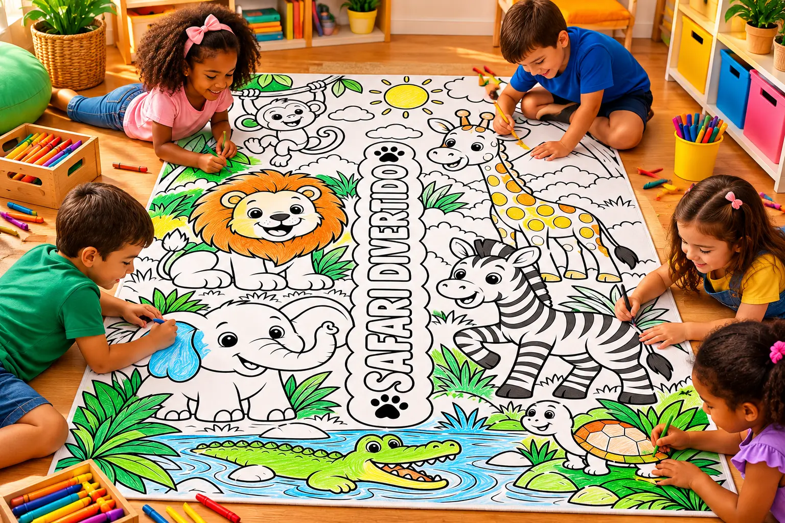 Tapete de Pintura – Safari Divertido-Semana da Criança — amostra 2: Tapete de pintura Safari Divertido para Educação Infantil