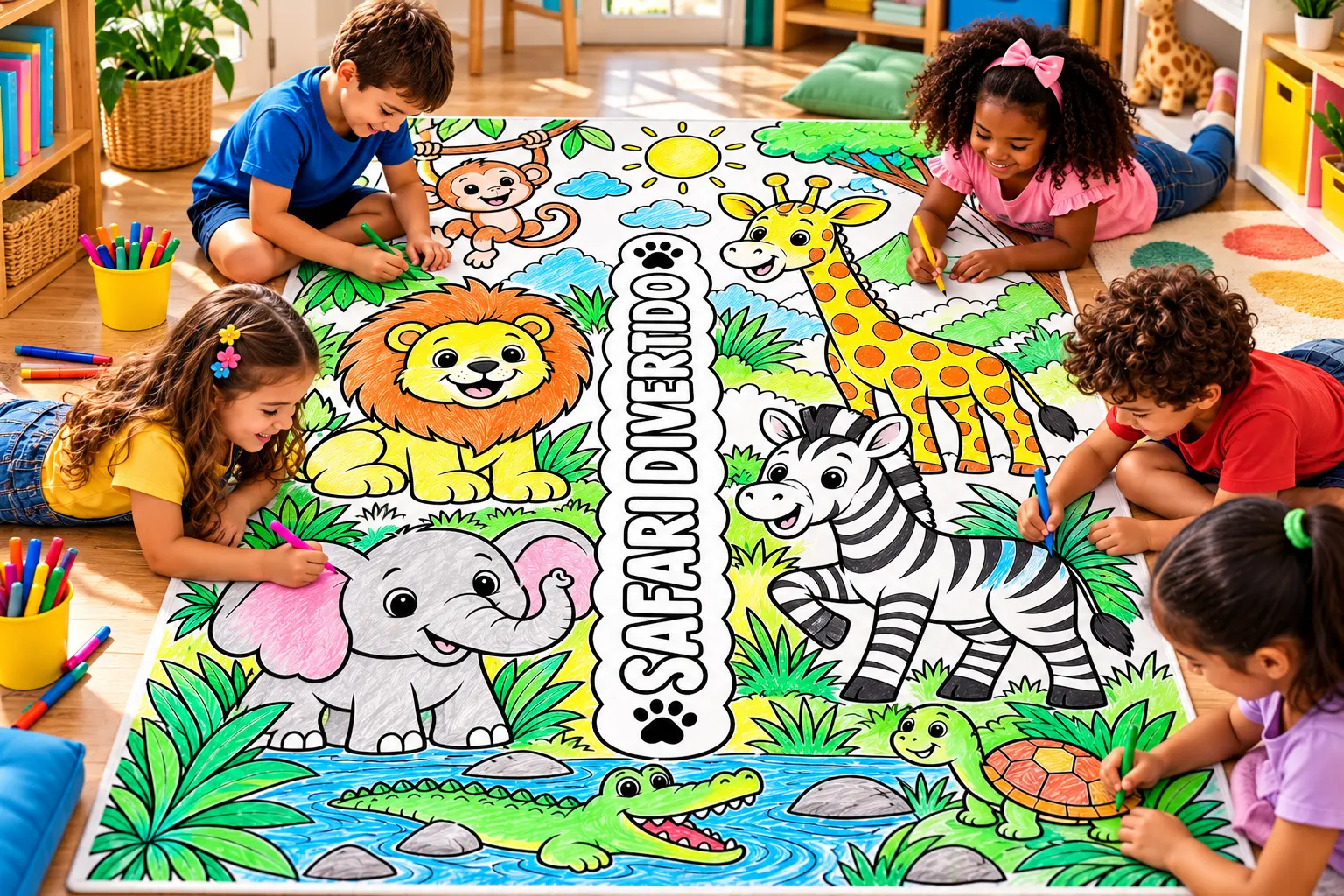 Tapete de Pintura – Safari Divertido-Semana da Criança — amostra 3: Tapete de pintura Safari Divertido para Educação Infantil