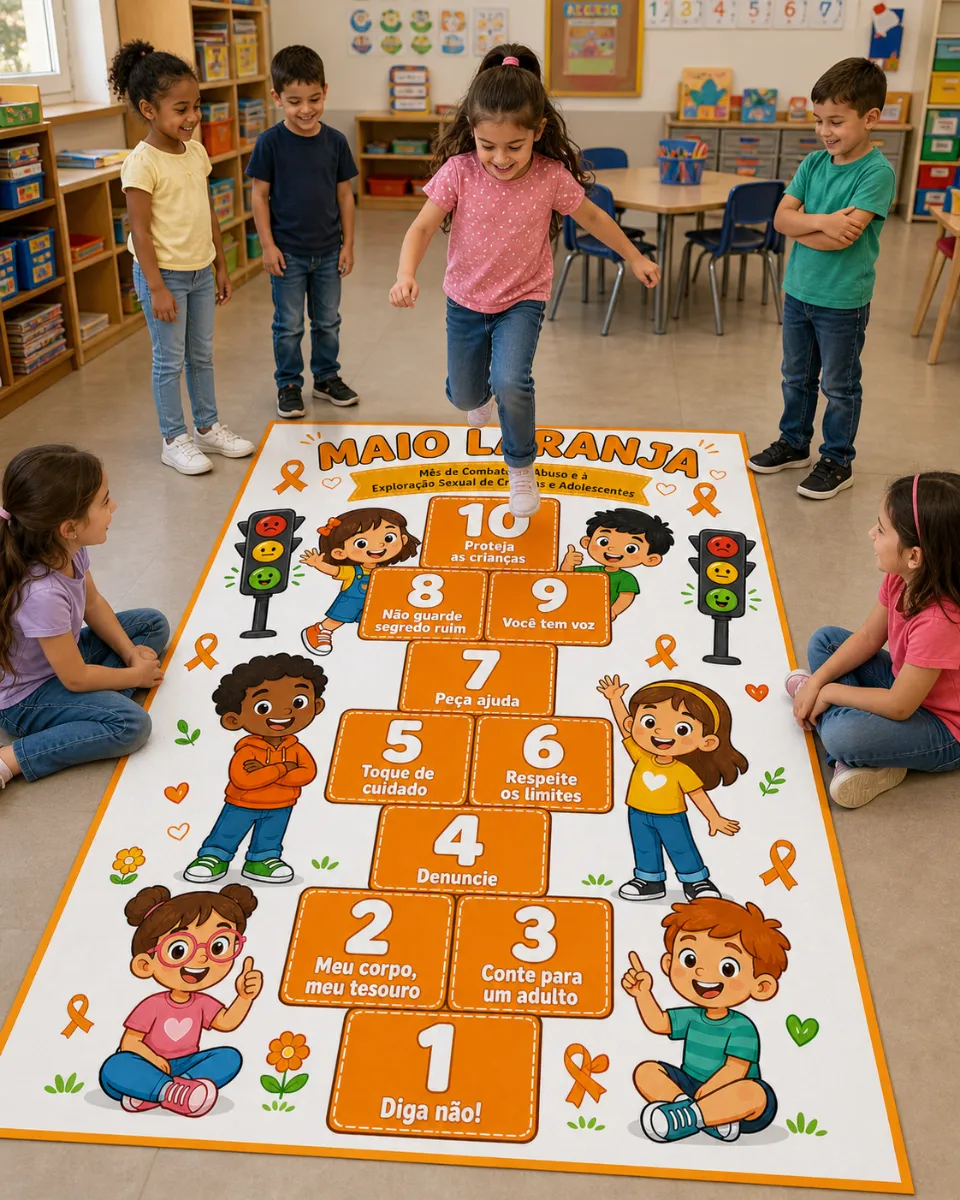 Tapete Maio Laranja - Recurso Pedagógico Educação Infantil — amostra 1: Um recurso pensado para trabalhar a conscientização…