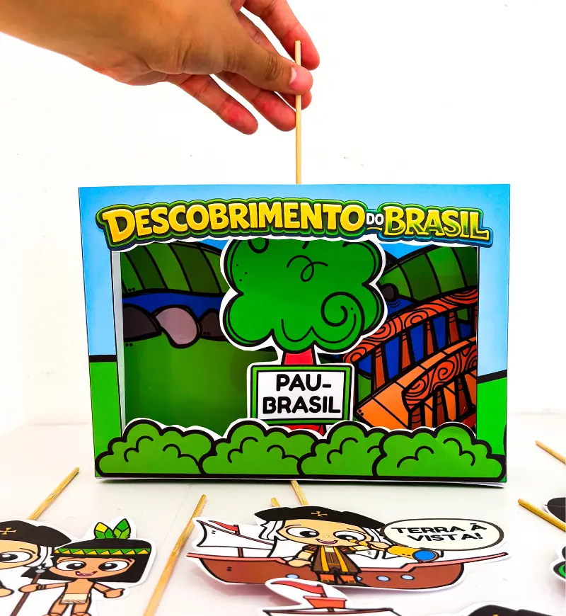 Teatrinho Descobrimento do Brasil: PDF com Palitoches — amostra 2: O que vem no material